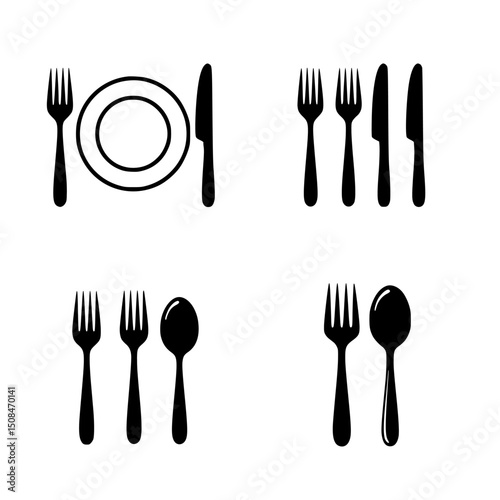 Restaurant cutlery silhouette icons set isolated on transparent background
