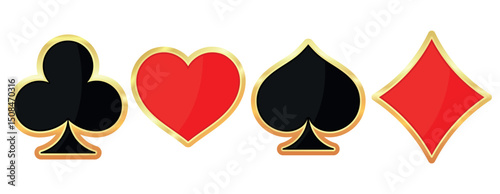 Suit Cards, Card Symbols, Bokeh Background, Casino, Golden Shine, Poker, EPS 10, Vector