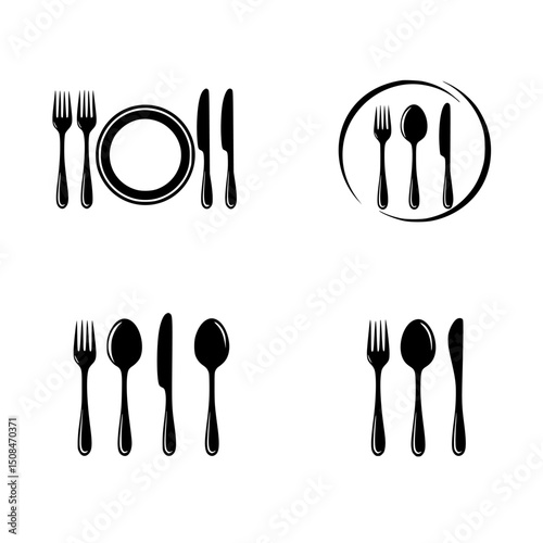 Restaurant cutlery silhouette icons set isolated on transparent background