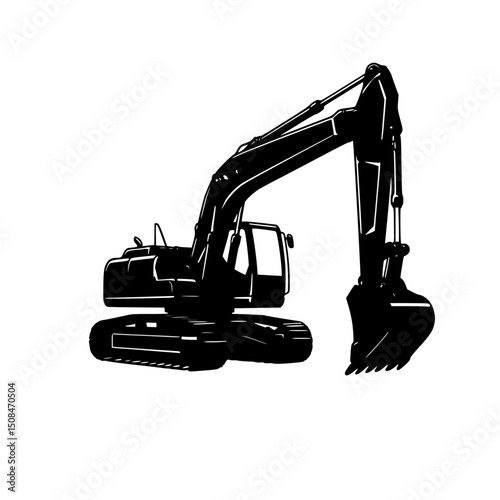 Excavator silhouette illustration isolated on transparent background