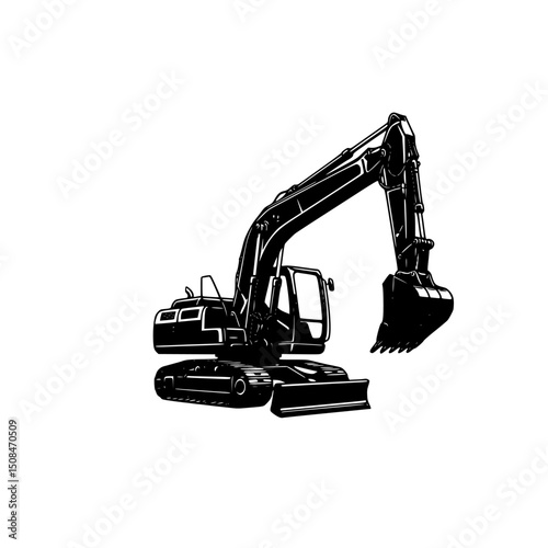 Excavator silhouette illustration isolated on transparent background
