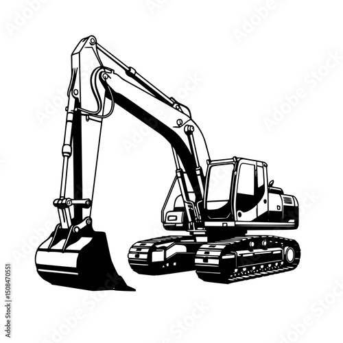 Excavator silhouette illustration isolated on transparent background