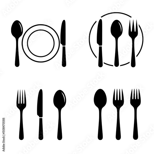 Restaurant cutlery silhouette icons set isolated on transparent background