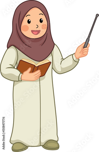 a girl wearing a hijab is teaching