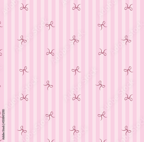Pattern coquette gift bow with line background. Vector Illustration of vintage bows. Cute trendy line art. Color ribbons. Trendy pyjamas clothes decoration for girls. Dress for girls pattern. Kids art