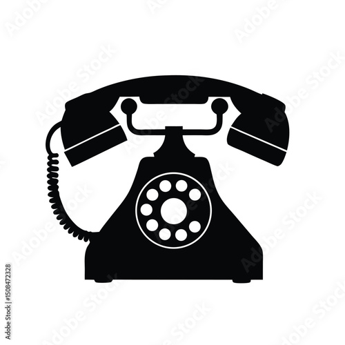  Vintage rotary phone silhouette retro communication.