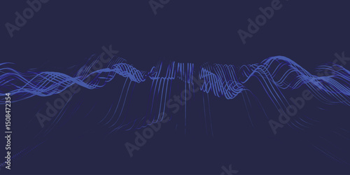 Abstract background with dynamic color wave. Futuristic dotted wave of bright particles. Colorful background for presentation design. Weave effect. Wide format vector illustration.