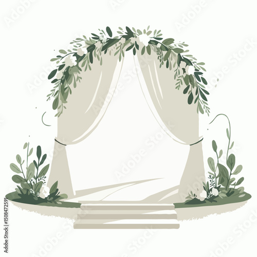 Floral wedding arch with drapes and greenery decoration