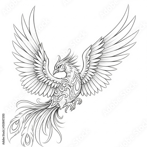 Sketch. Tattoo on a white background. with. Phoenix bird