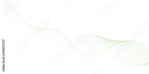 Abstract green lines on a white background. Modern technology wave design. Vector illustration.	