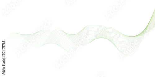 Abstract green lines on a white background. Modern technology wave design. Vector illustration.	