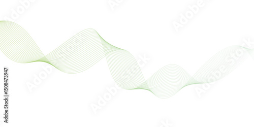 Abstract green lines on a white background. Modern technology wave design. Vector illustration.	