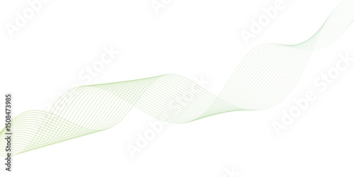 Abstract green lines on a white background. Modern technology wave design. Vector illustration.	