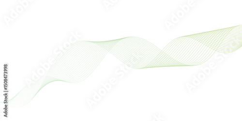 Abstract green lines on a white background. Modern technology wave design. Vector illustration.	