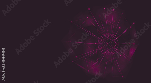 Abstraction of network plexus on dark background. Sphere. Illustration with connected lines and dots. Abstract mesh design. Connection structure. Technologies. 3d wireframe vector object.