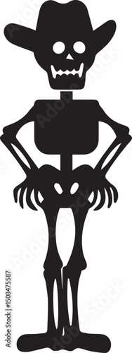 A humorous and charming vector silhouette of a cowboy skeleton