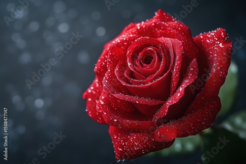 Valentine s day red rose flower close up beautiful dew drops petals nature on transparent background