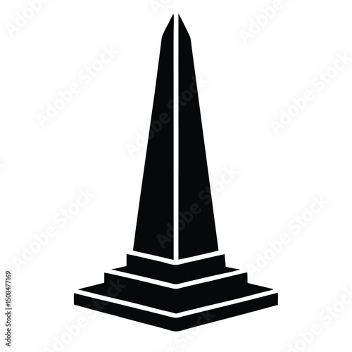 Tall obelisk monument simple black silhouette icon.