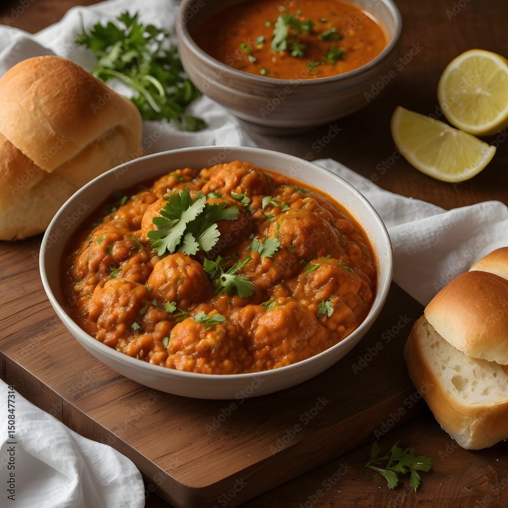 A delicious serving of traditional Indian Pav Bhaji A delicious serving of traditional Indian Pav Bhaji