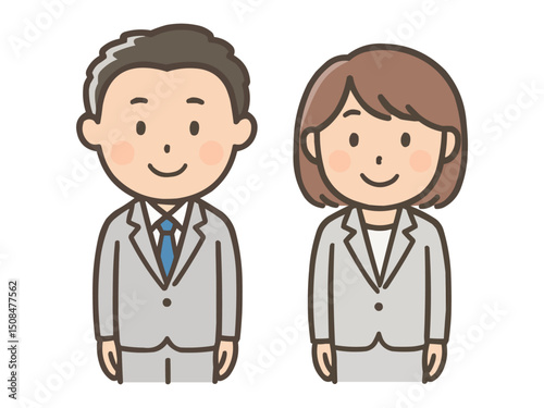 スーツ姿の男女ビジネスマンの笑顔イラスト