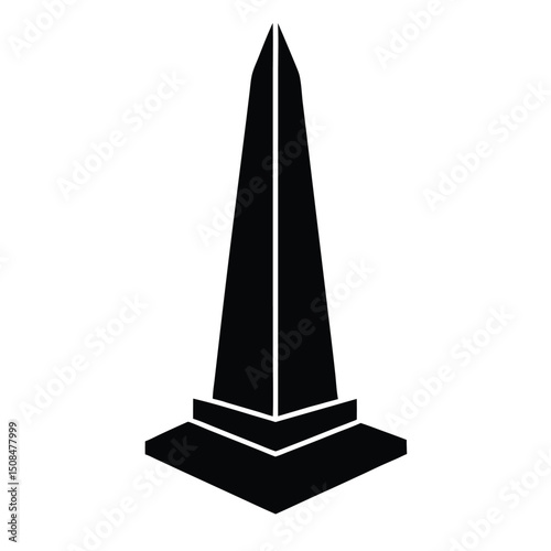Tall obelisk monument simple black silhouette icon.