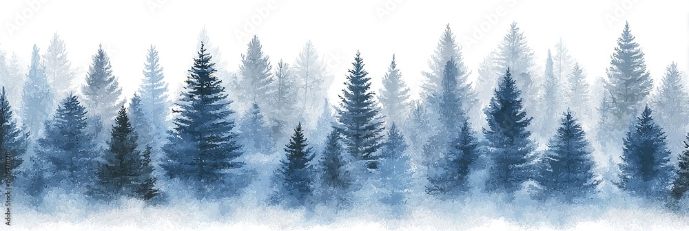 Fototapeta premium Watercolor Winter Forest Landscape