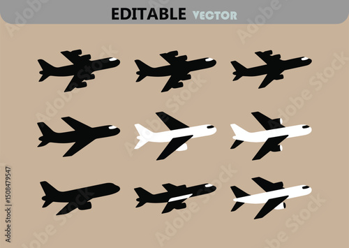 Aviation Pattern with Black and White Airplanes Vector Illustration Travel and Transportation Theme Seamless Design Modern and Simple Style Editable