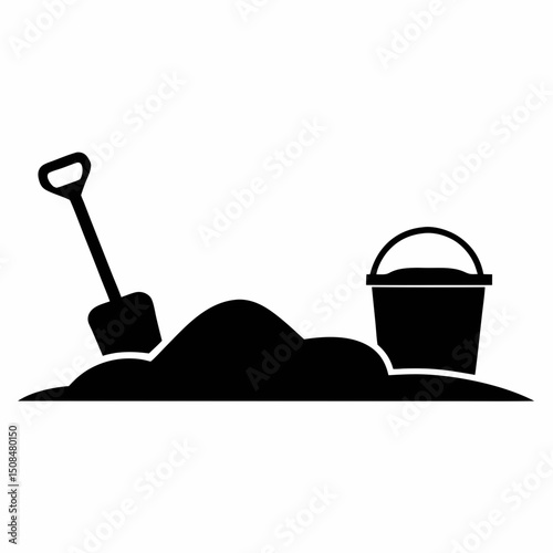 Sand and Shovel Icon Vector.