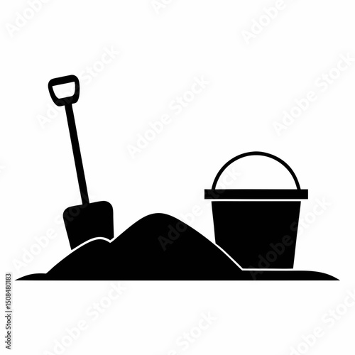 Sand and Shovel Icon Vector.