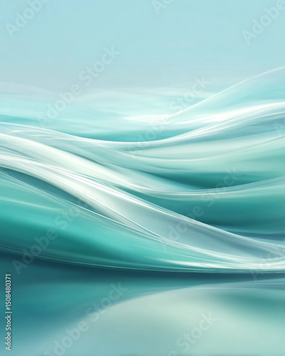 The image is a beautiful blue and white wave with a calm and peaceful mood