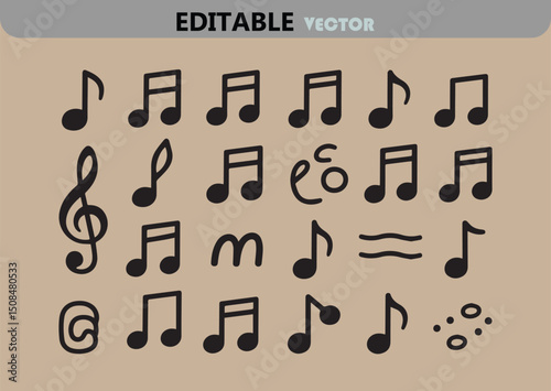Collection of Hand Drawn Music Notes and Symbols in Vector Format for Musical Notation and Creative Design Projects and Compositions