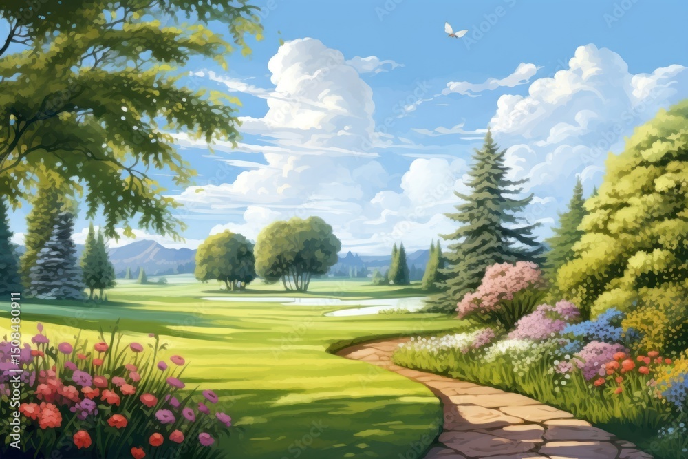 Obraz premium Landscape outdoors nature sports, digital paint illustration. image
