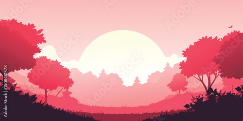 Pink Sunset Landscape Serene Illustration for Design Projects