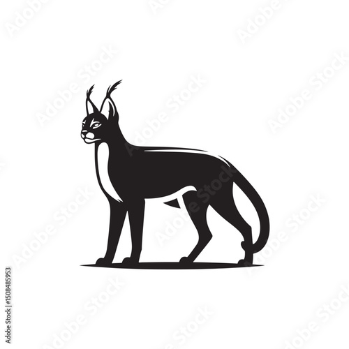 **"Striking Caracal Vector Silhouette: Wild Feline Design Featuring Tufted Ears, Sleek Body, and Alert Stance in Clean, Minimalist Style for Crafts and Digital Artwork"**
