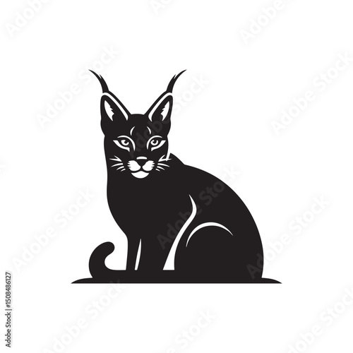 **"Striking Caracal Vector Silhouette: Wild Feline Design Featuring Tufted Ears, Sleek Body, and Alert Stance in Clean, Minimalist Style for Crafts and Digital Artwork"**

