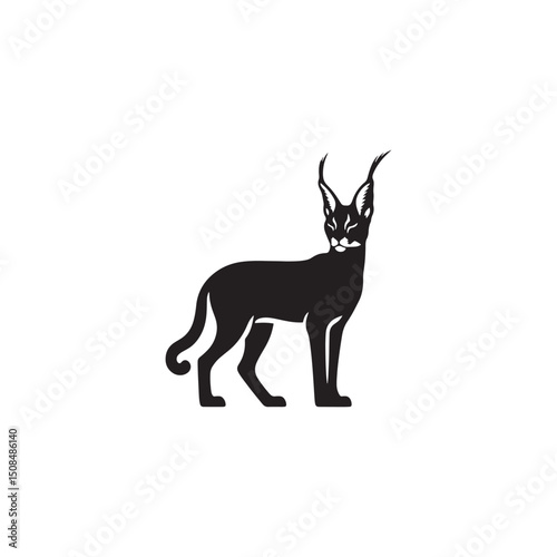 **"Striking Caracal Vector Silhouette: Wild Feline Design Featuring Tufted Ears, Sleek Body, and Alert Stance in Clean, Minimalist Style for Crafts and Digital Artwork"**
