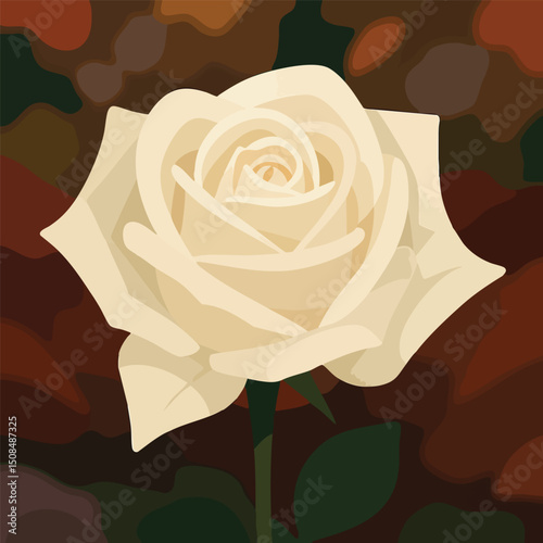 Rose with soft petals and a green stem. Cream rose, rose flower, vector rose, soft and minimalistic style.