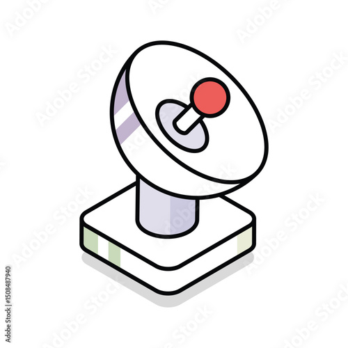 A modern isometric outline icon of parabolic dish antenna