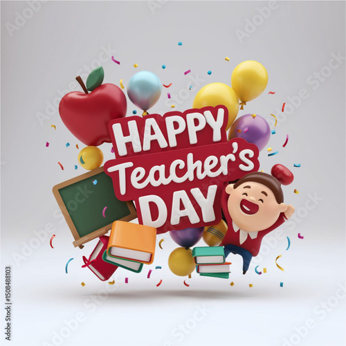 A vibrant and heartwarming 3D render illustration of a teachers day