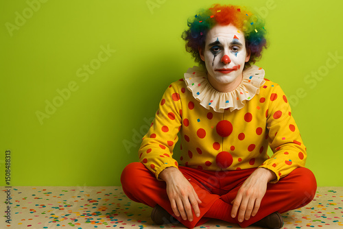 Vibrant Clown Portrait with Split Happy and Tearful Emotions