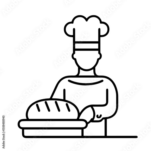 Baker Preparing Fresh Bread in a Minimalist Style for Culinary Blogs, Recipe Websites, Cooking Classes, and Food Illustrations