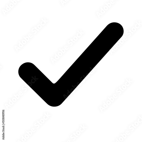 Black Check Mark Icon on Plain White Background for Graphic Design, Presentation Slides, Marketing Materials, and Digital Content Creation