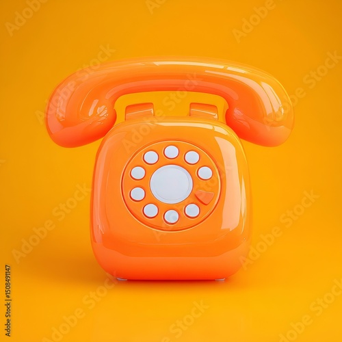 The yellow retro rotary phone, complete with curly cord, is shown isolated on a plain studio background in an image made with generative AI