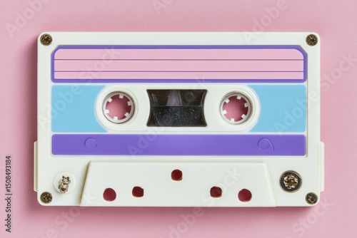 A pink background featuring an audio cassette represents a pop retro music concept