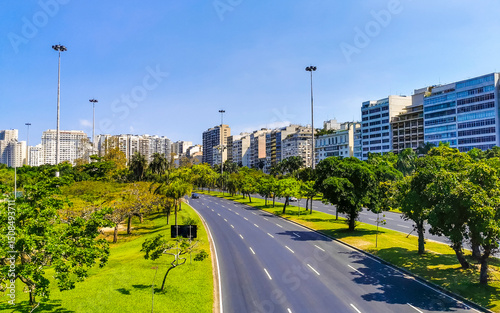Rio de Janeiro Brazil City Road Highway with Cityscape Skyline.