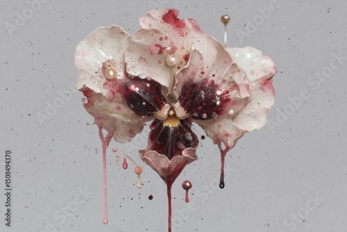 A minimalist and creative concept featuring a surreal floral garden with abstract motion, bright beauty, and romantic love, all set against a beautiful pastel background with a dripping pink paint