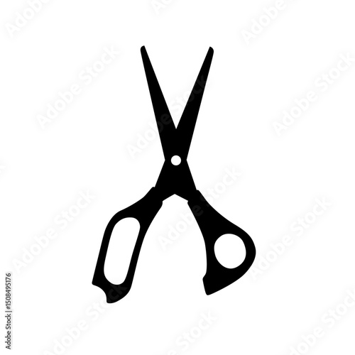 Vector simple silhouette of open scissors isolated on white background