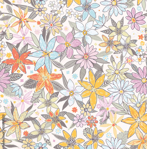 Art vintage floral pattern pastel colors