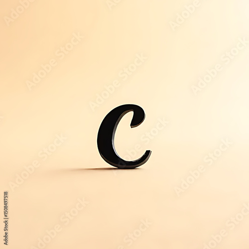 Minimal lowercase c in calligraphy ink brush style, positioned on warm neutral background with carefully arranged space 