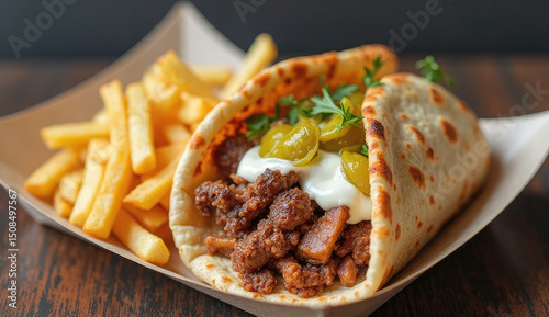 Delicious Gyro Wrap with Fries, Ready to Eat